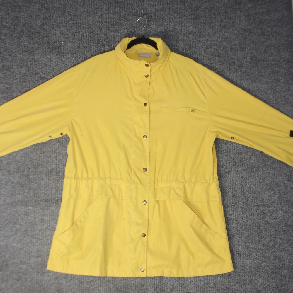 Nordstrom Rain Jacket‎ Womens L Yellow Snap Front Hoodless Windbreaker Coat